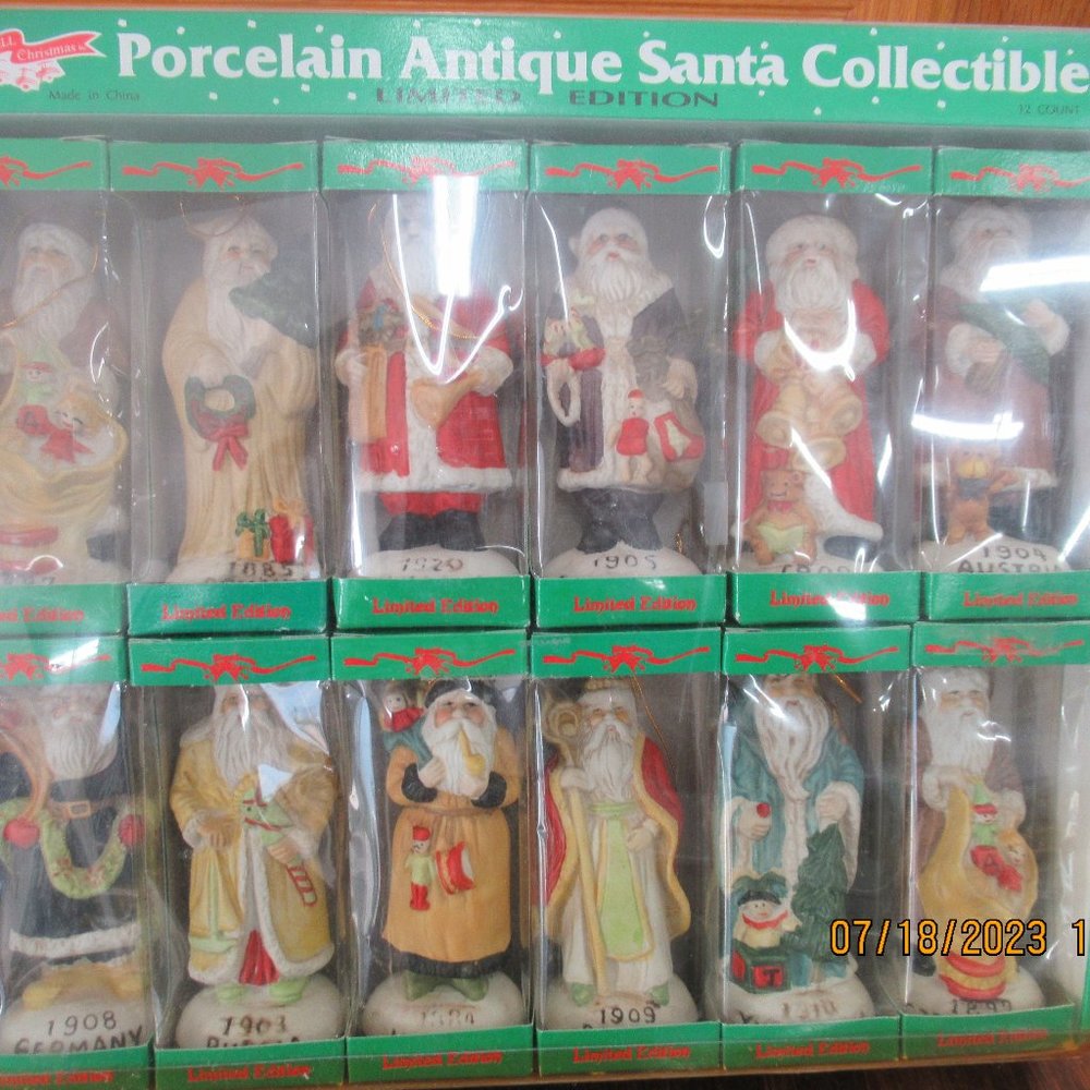 VINTAGE 12pc. Porcelain Antique Santa Claus Collectible Ornaments